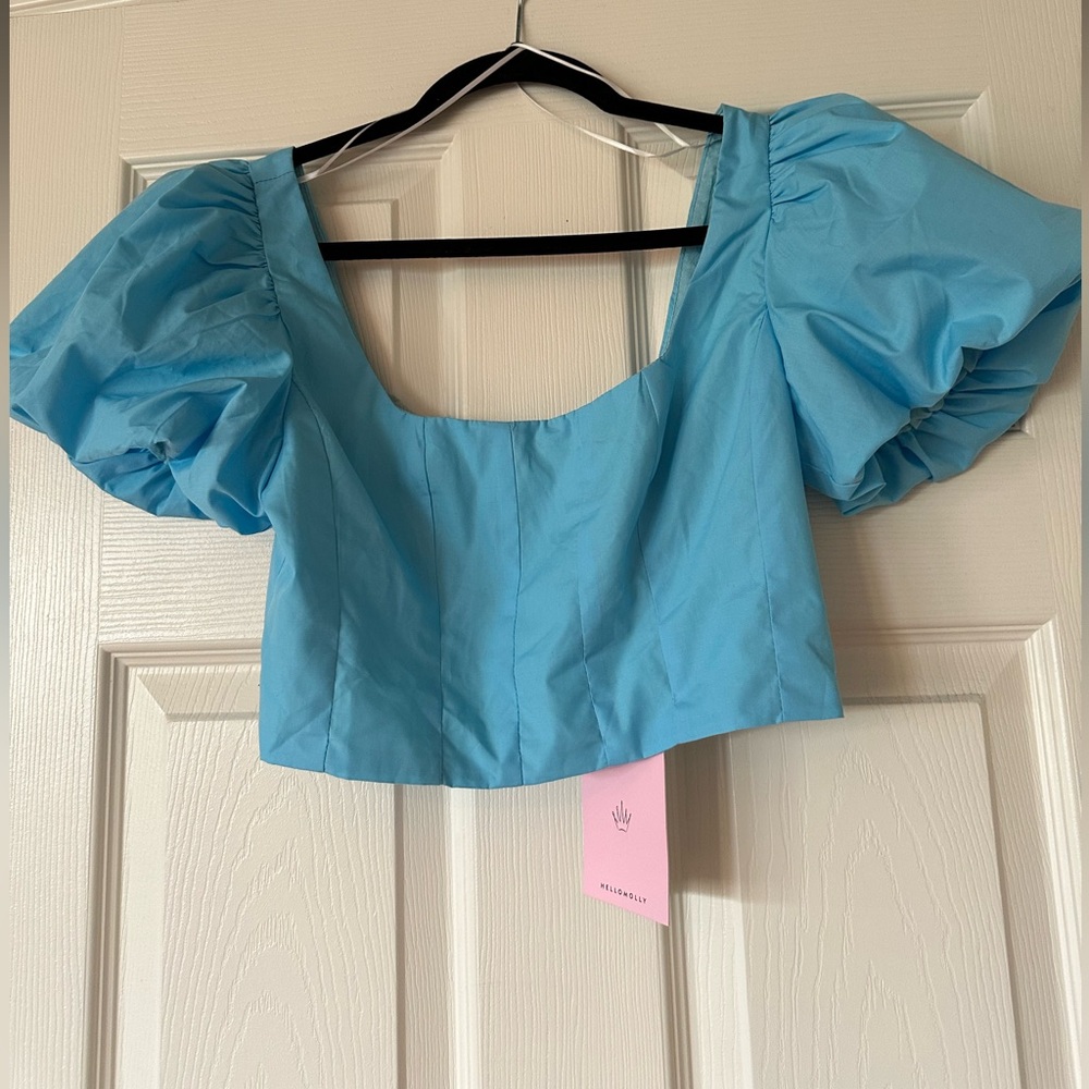 Hello Molly Sky Blue Puff Sleeve Blouse